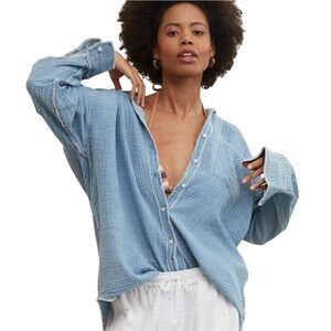 Aerie Gauzy Oversized Top Chambray Jacket Shacket Breach Cover Up